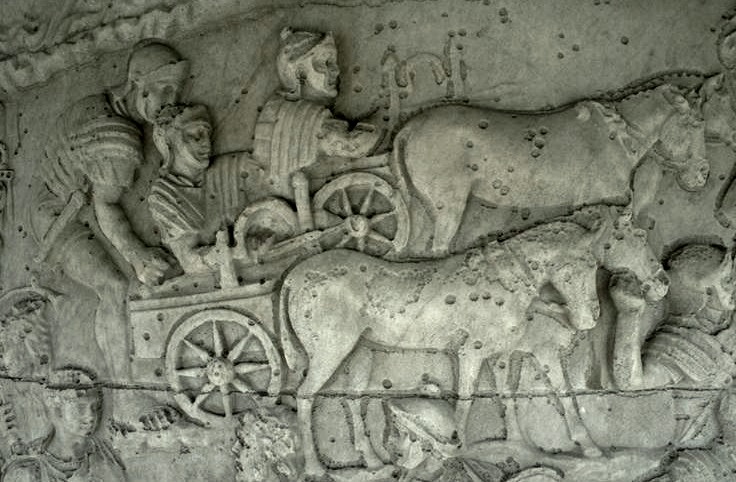 Roman cart-mounted bolt-shooting ballistae , shown on Trajan's Column (AD113)