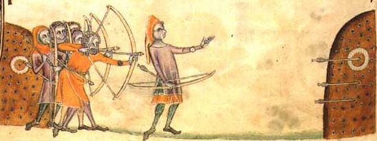  English longbowmen in training, from the Luttrell Psalter of c.1325