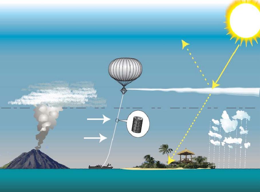 Geoengineering attempts to mimic the effect of sulfate aerosols released by volcanic eruptions. By injecting these particles into the stratosphere, some incoming solar radiation is reflected, cooling the Earth. Hughhunt/Wikimedia Commons (CC BY-SA 3.0)