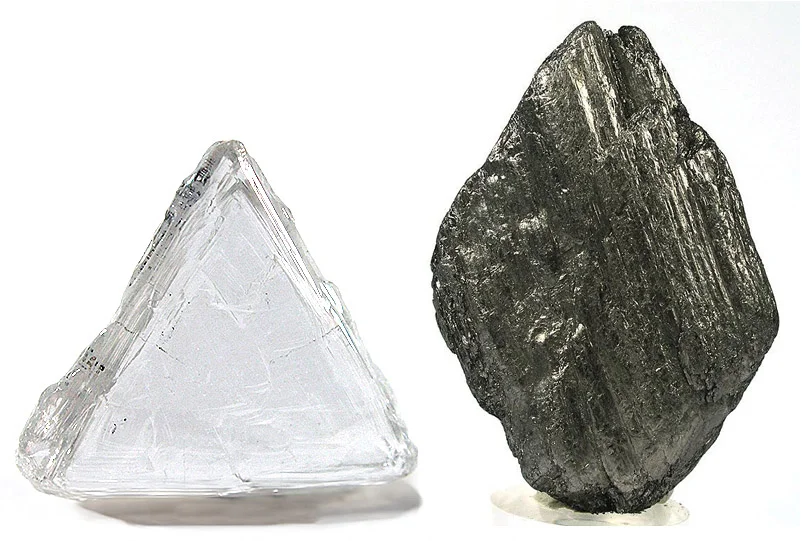 Like comparing apples and oranges. Diamond and graphite are both completely carbon, but they look and feel completely different. Rob Lavinsky/Wikimedia Commons (CC BY-SA 3.0)