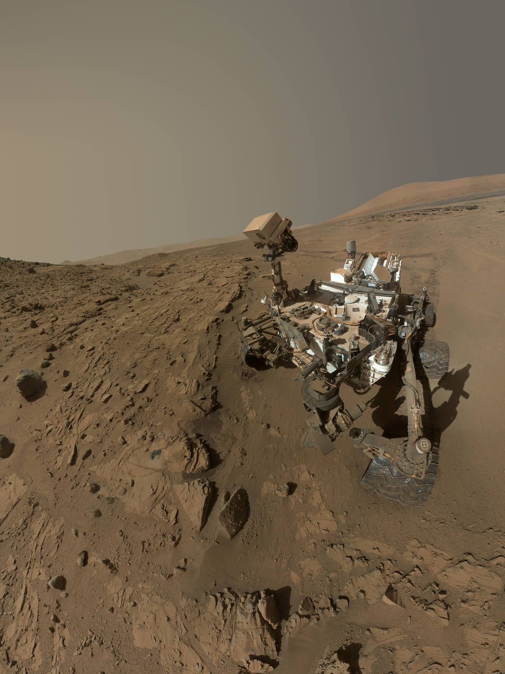 The Curiosity rover takes a quick selfie on Mars. While the series of Mars' roving robots have made huge discoveries, a person is able to get through a lot more science in a lot less time. NASA (public domain)