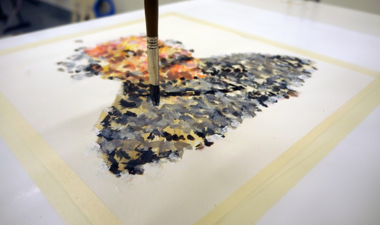 The winning Einstein portrait, by TAIDA. The robotic arm was created by a team at the National Taiwan University, who programmed it to know basic painting techniques. © NTU-iCeiRA via Robotart , used with permission