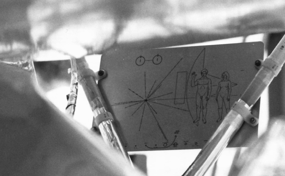 The Pioneer plaque created by Carl Sagan and Frank Drake not only describes what humans look like, it also gives directions to extra terrestrial life on how to find our Solar System . NASA on The Commons/Flickr (public domain)