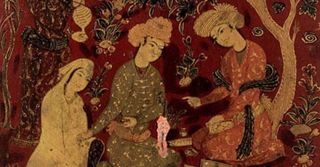 Depiction of a young Ibn Sina taking a patient’s pulse in a garden . Wellcome Library/Wikimedia Commons (CC BY 2.5)