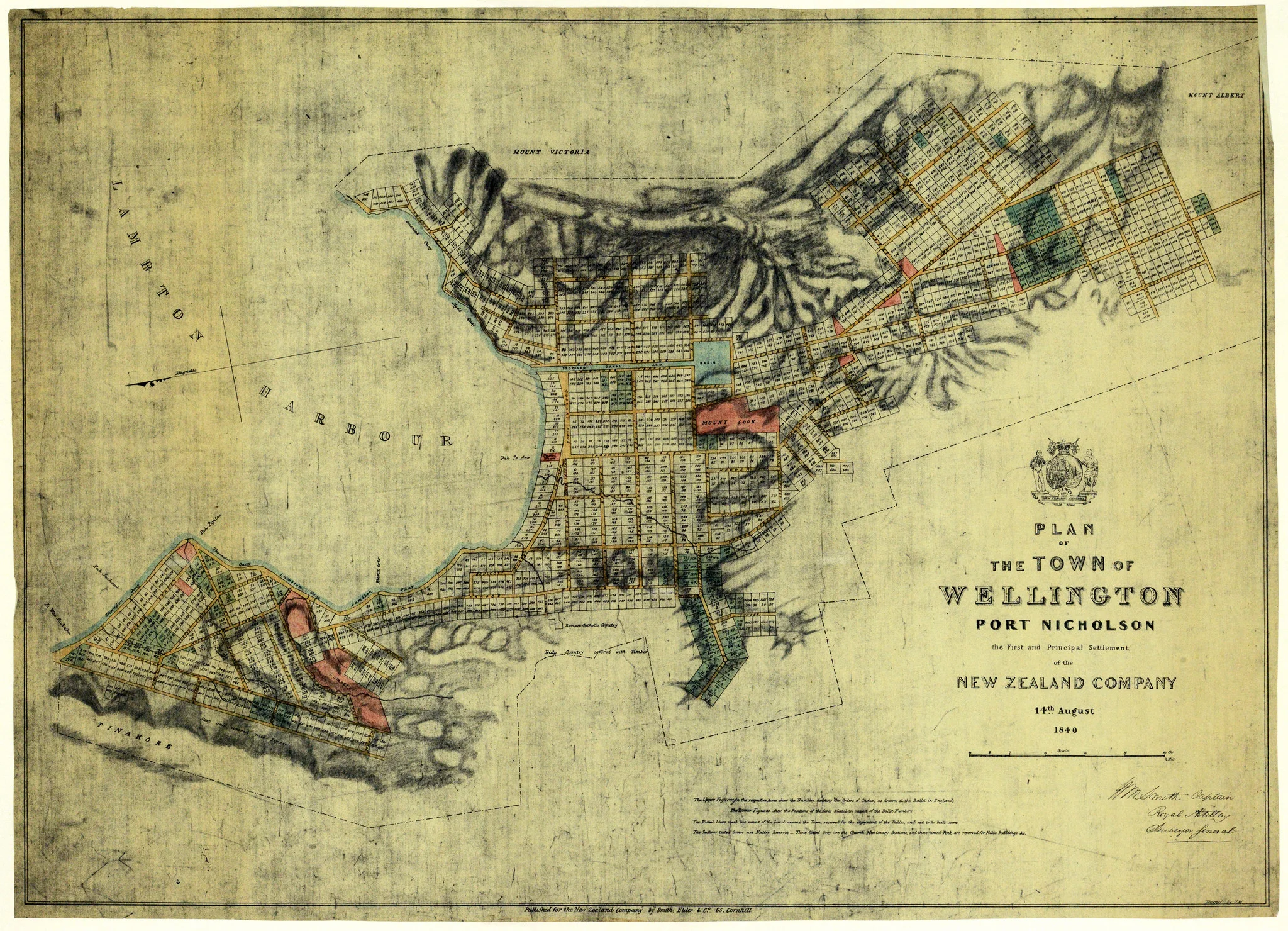 Map of alllotted residential bocks drawn up by the New Zealand company, outlining the new town in 1840. Archives New Zealand /Flickr (CC BY 2.0)