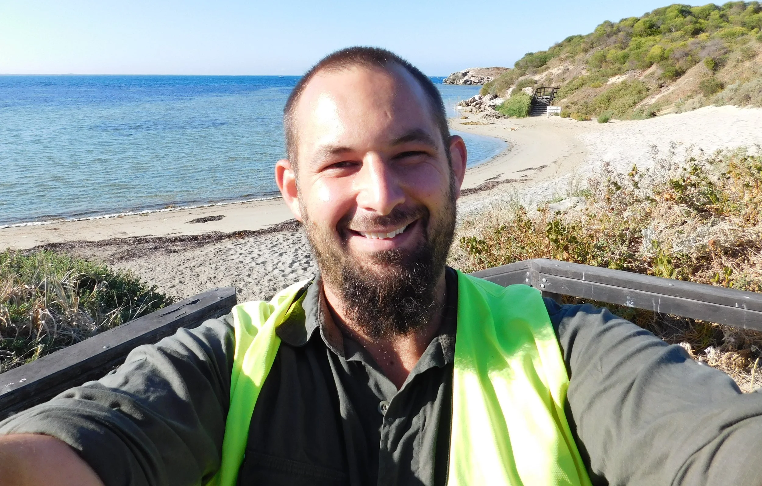PhD candidate James Barr, pictured here at Penguin Island in Western Australia, is studying tail autotomy in a native Australian lizard. © James Barr