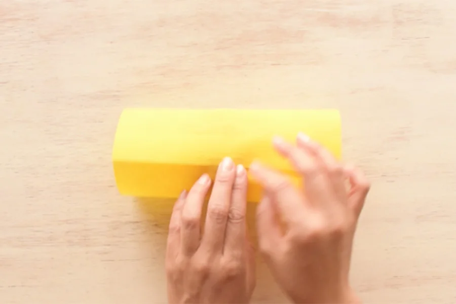 Step 2: Wrap the paper around the fruit and tape to close the end.