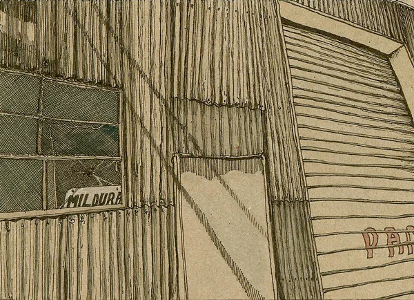 Daily (2011) 120x160mm, ink pigment & gouache on card. Location: Gregg & Sons Steel, Mildura VIC, Australia