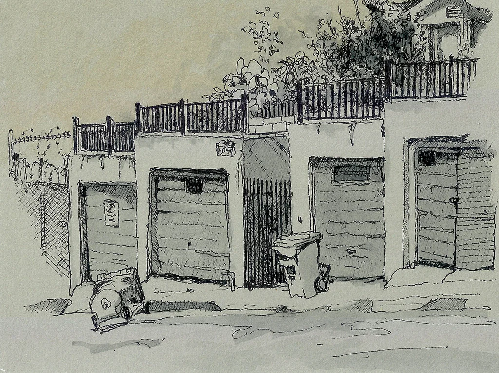 4.43PM Thursday 15 June 2017 (plein air) ink pen &amp; gouache drawing on museum board