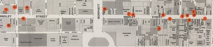 Drawing locations mapped, along Hindley Street