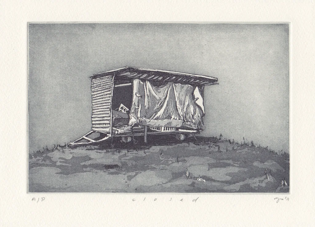Closed 2011Etching and aquatint on Hahnemuehle, edition 10,&nbsp;260 x 240mm.&nbsp;Printed by Antonia Aitken at The Art Vault