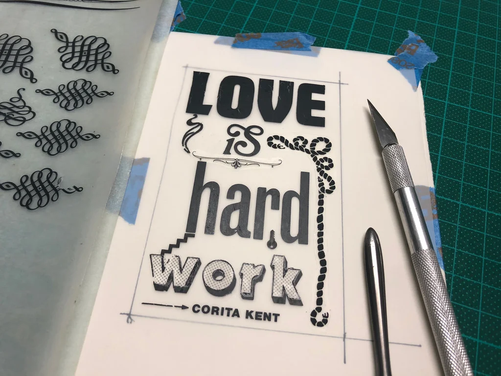 Setting the Letraset (dry-transfer typefaces