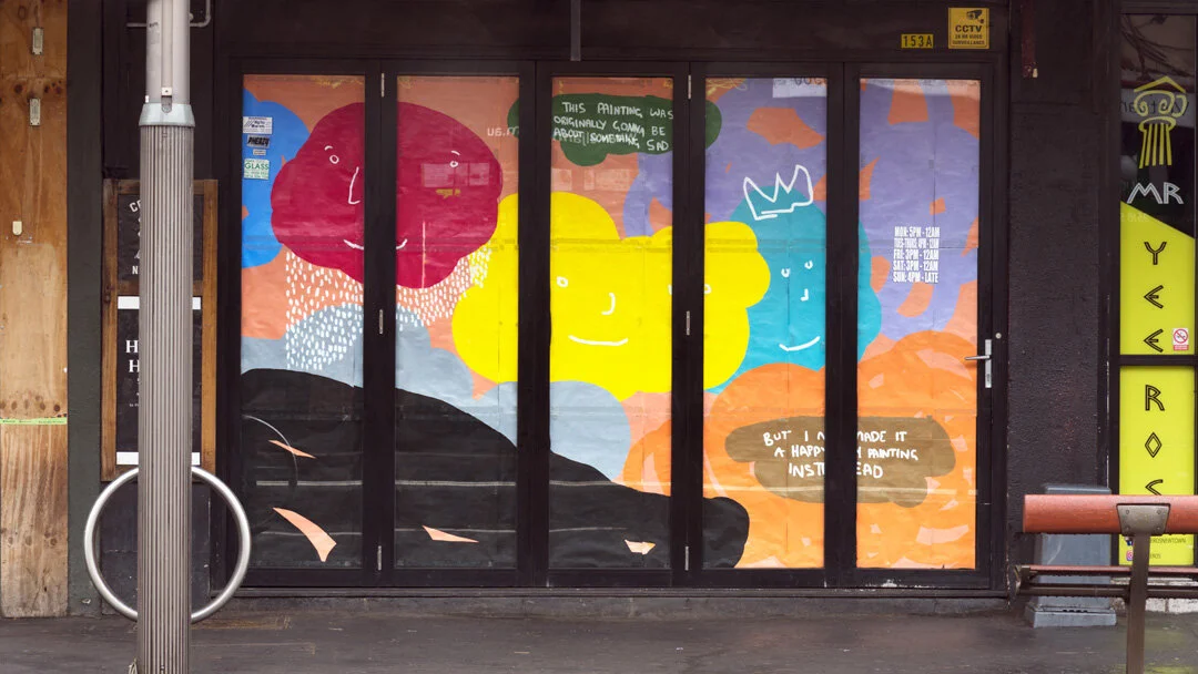 This painting was originally going to be about something sad…but I made a happy painting instead by Jackson Farley  King Street, Newtown Sydney NSW AUS. Photo: Garry Trinh (Installed September 2020)