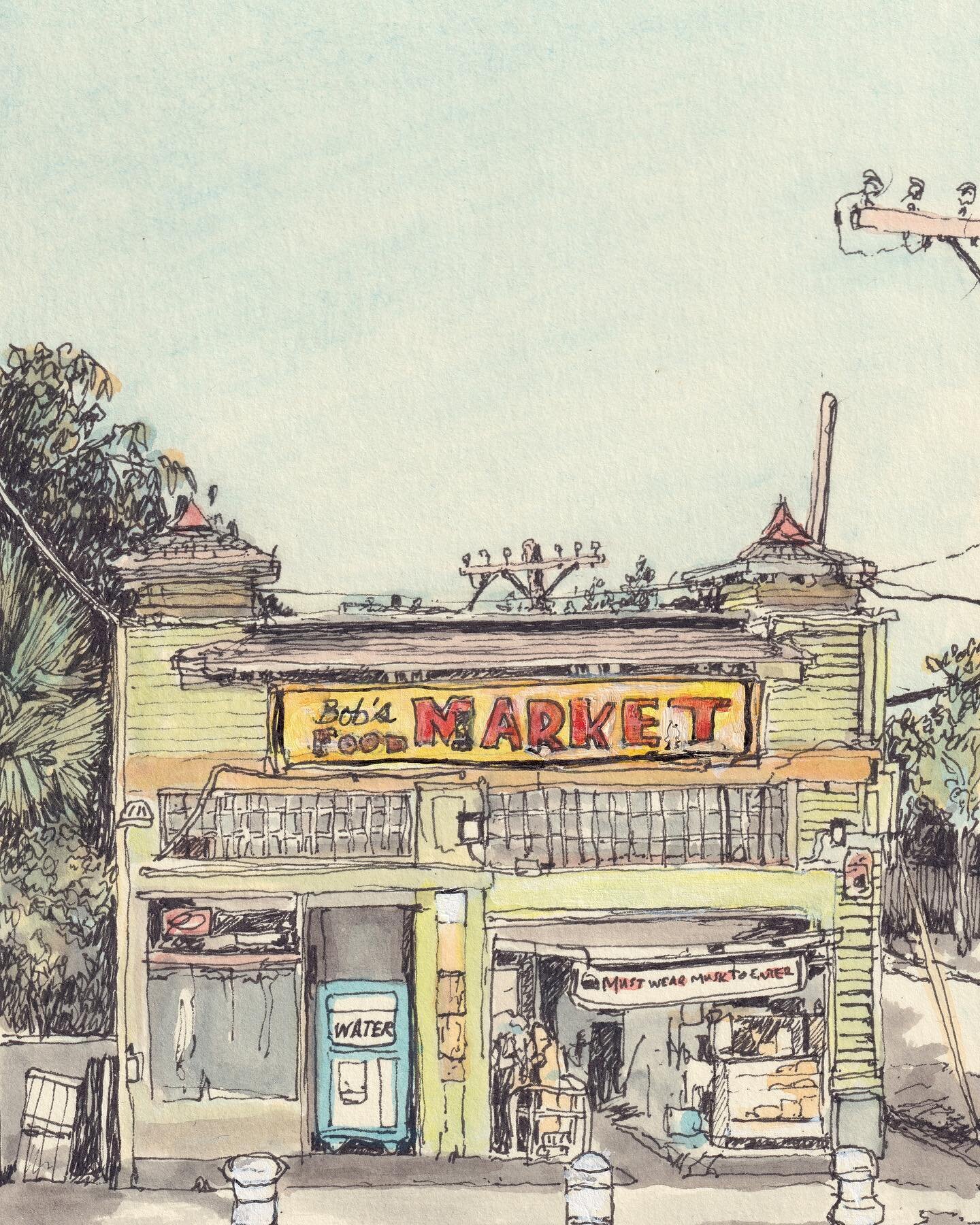 👀 Yesterday a stranger told me I looked like @jonimitchell .... while sitting on the ground... drawing this market in Echo Park. 

I spent the morning with the awesome @fmurphy - walking the city, drawing &amp; sharing stories about this awesome cit