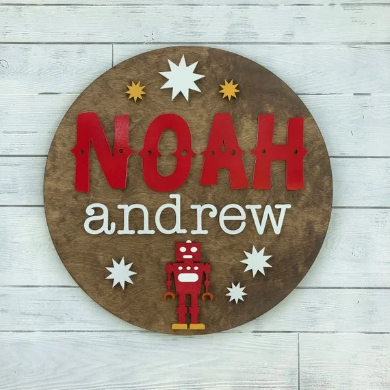 round nursery sign for boy