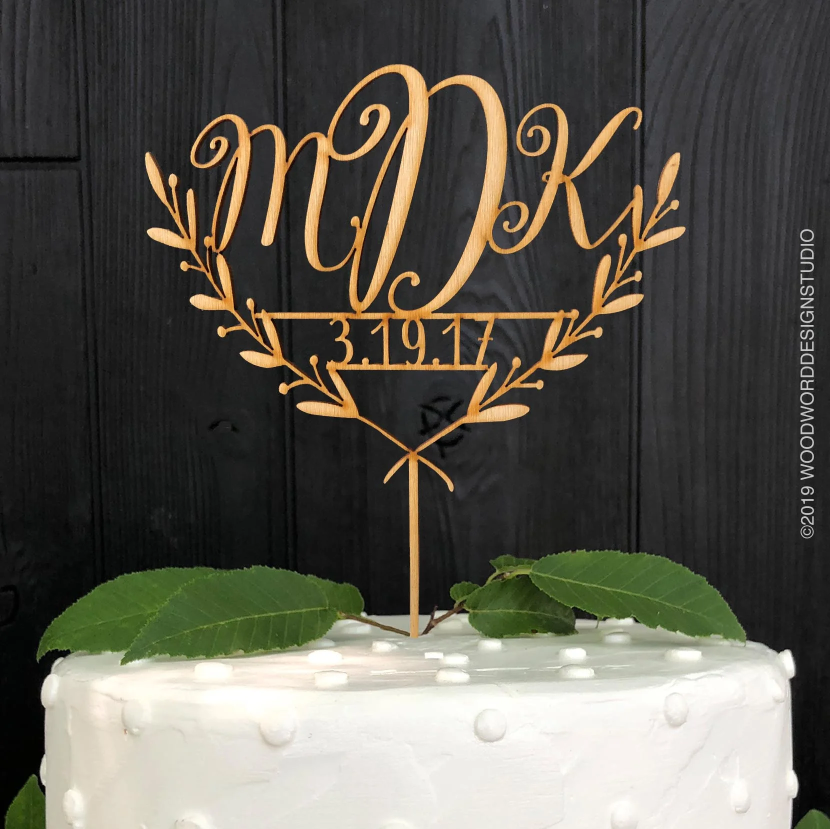 Monogram Cake Topper with Laurels and Date