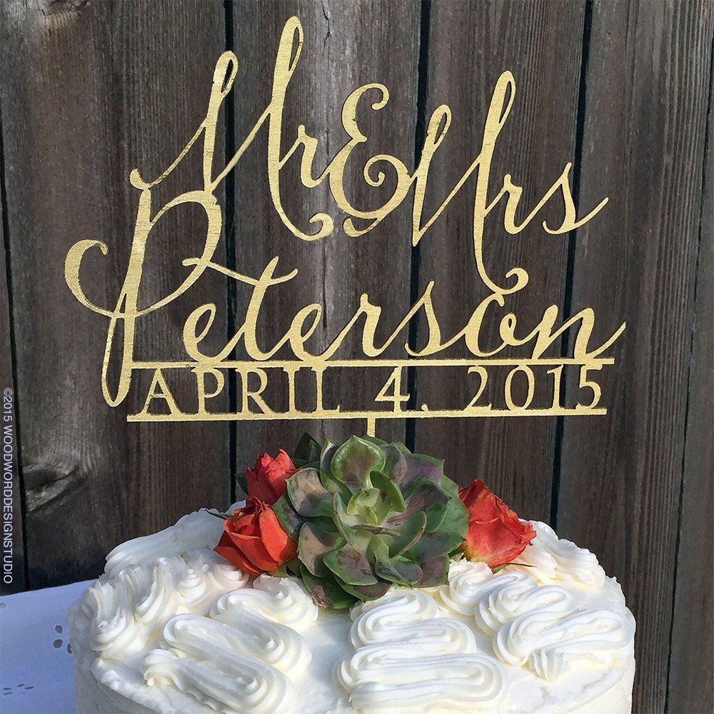 Gold Cake Topper for Wedding, Personalized Cake Topper, Rustic Wedding Cake  Topper, Custom Mr Mrs Cake Topper, Anniversary Cake Toppers 