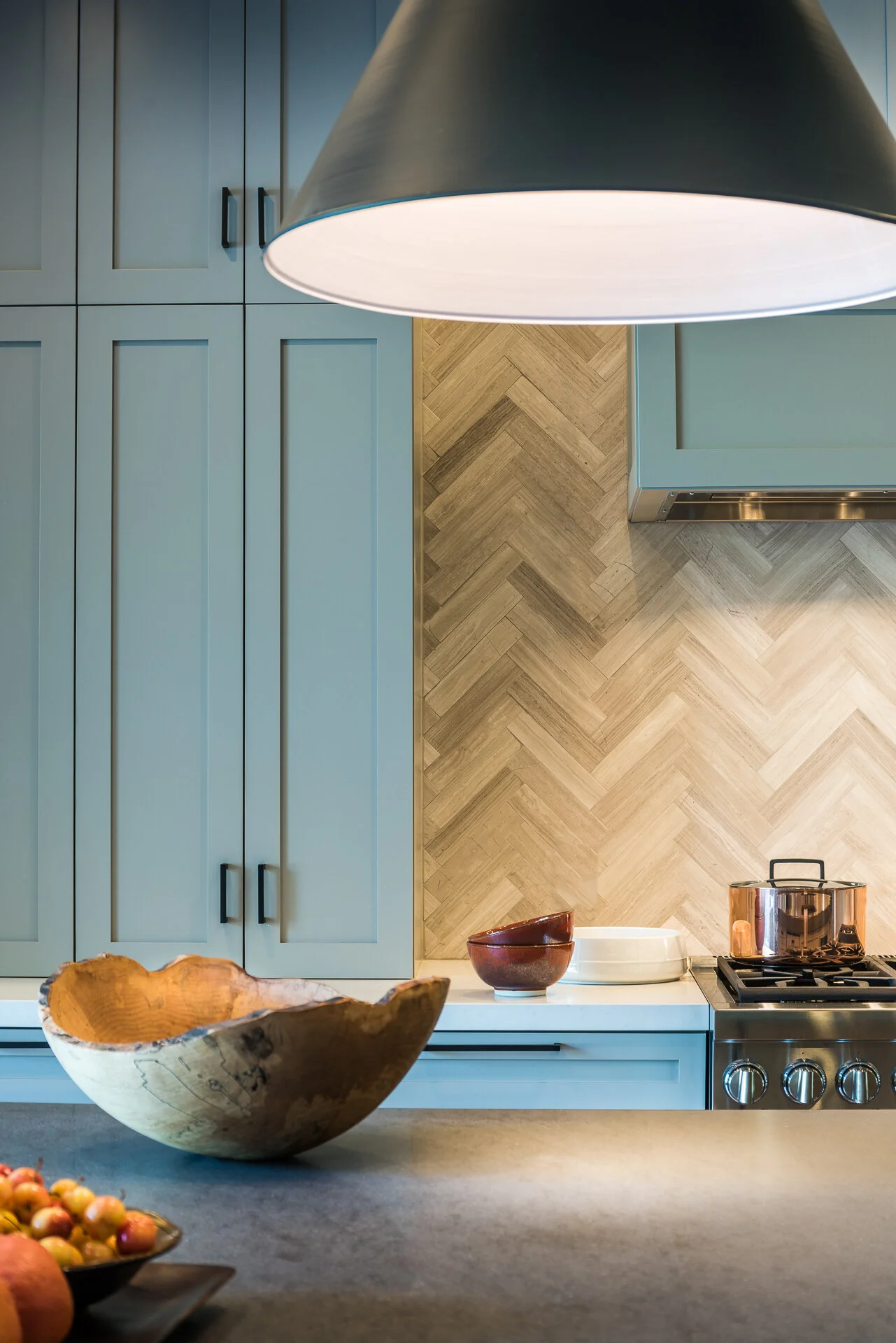 Soft Green and Herringbone in Kitchen