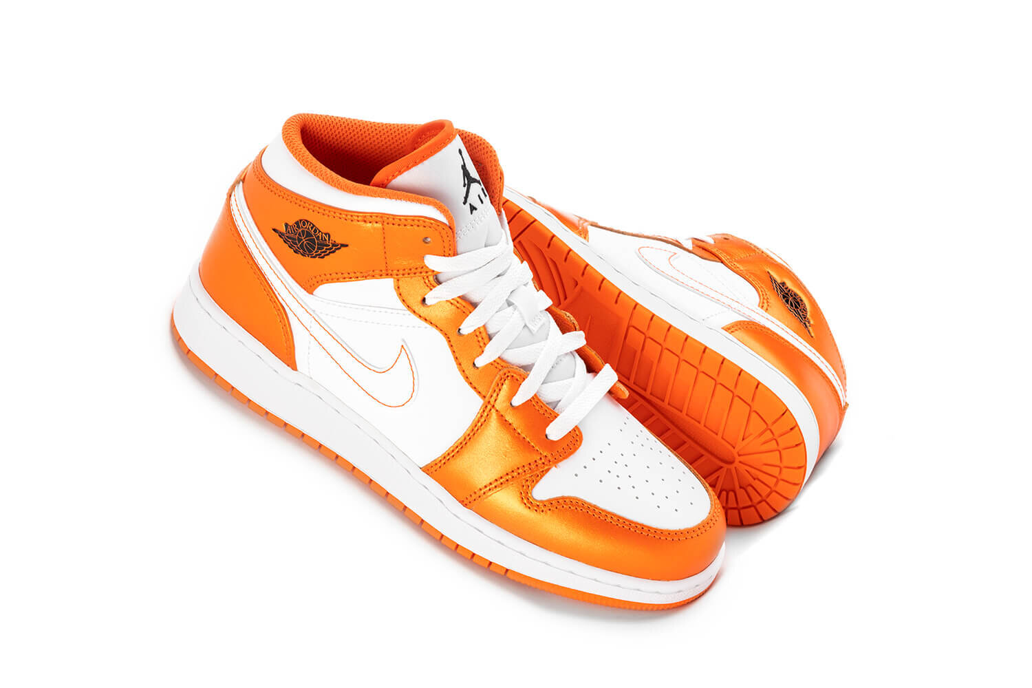 Nike Youth Air Jordan 1 Mid Se GS Electro Orange, Black/Fire Red