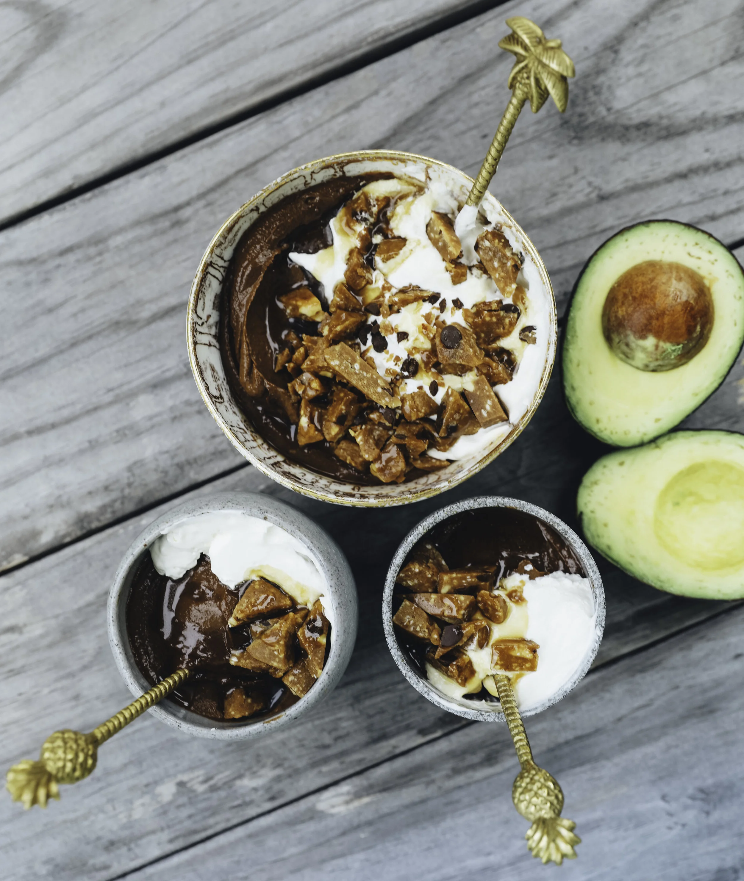 Chocolate Peanut Butter Avocado Mousse, Coconut Whipped Cream, and chopped GoMacros!