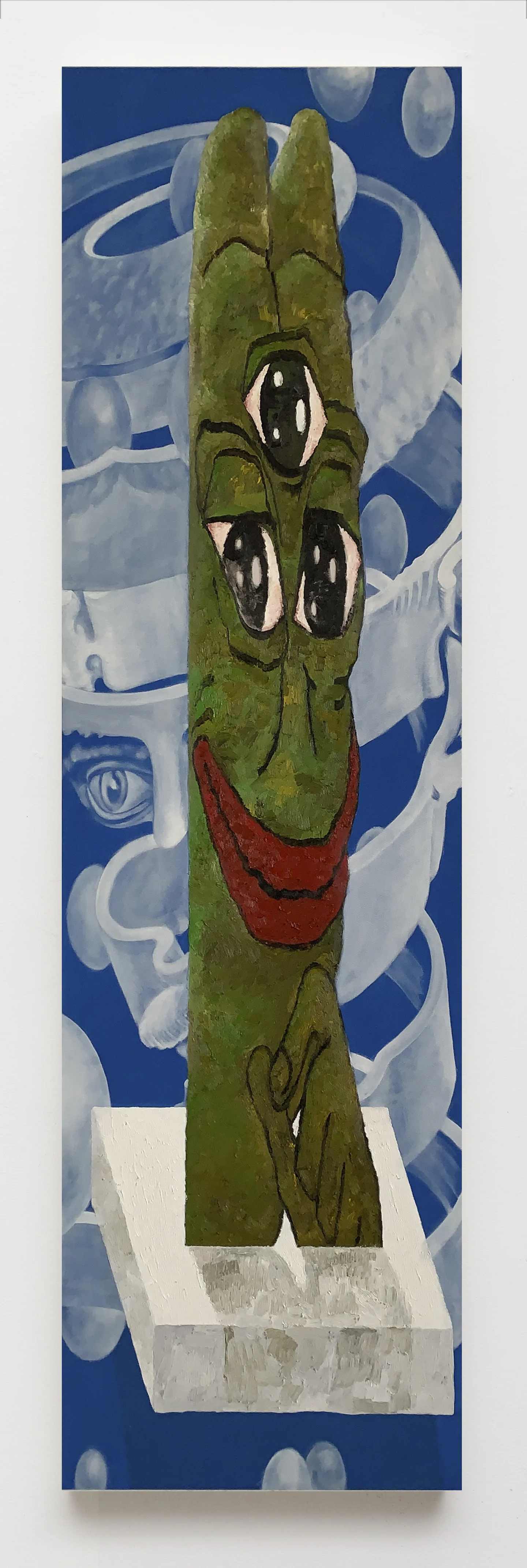 3rd Eye Pepe and Escher’s Melancholic Dandy, 2018 Oil on canvas 84 x 24 inches