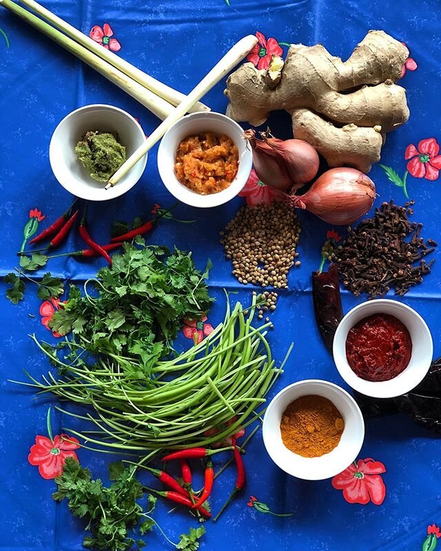 These are a few of the ingredients that go into our Beef Laksa! We make our laksa paste for our beef soup from scratch!