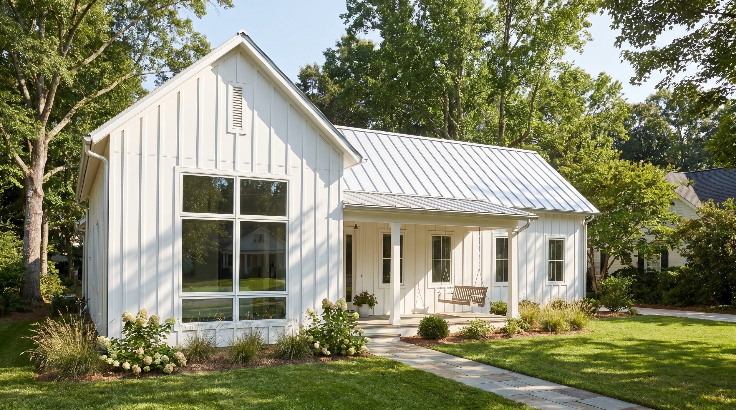 Rendering of a small modern farmhouse for a smaller lot in Winston Salem, Lewisville, Clemmons, Advance, Mocksville, North Carolina.