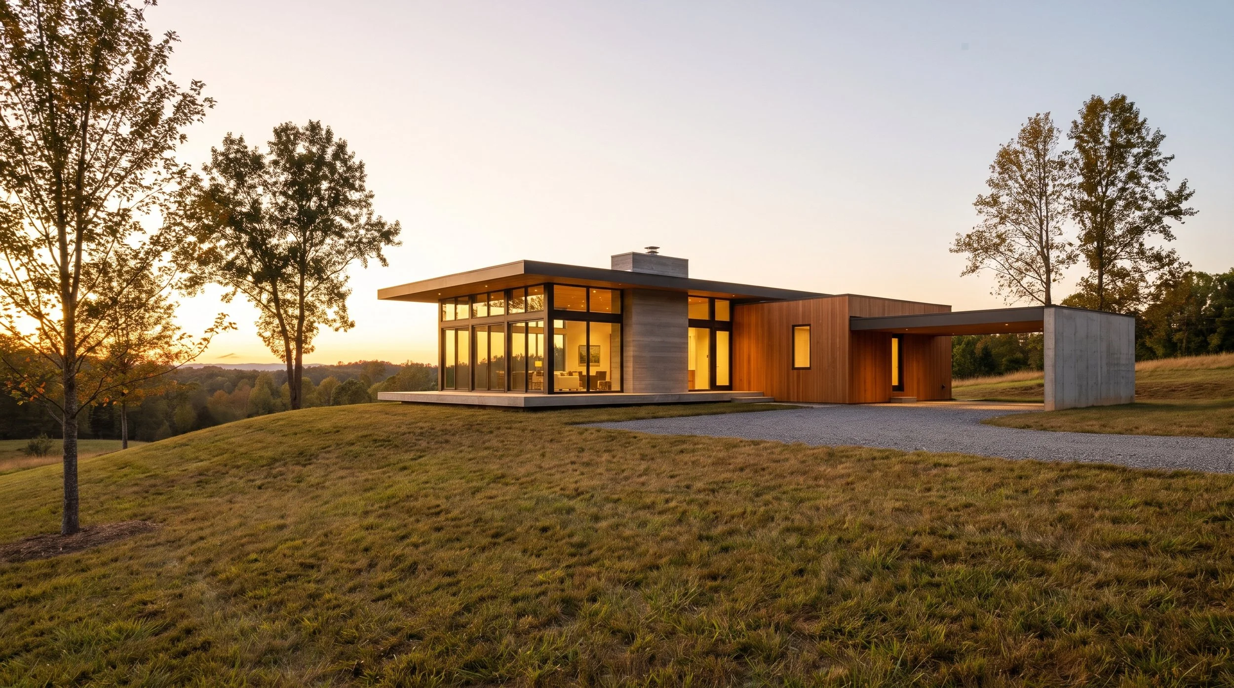 Modern home rendering set in the Piedmont Triad of North Carolina