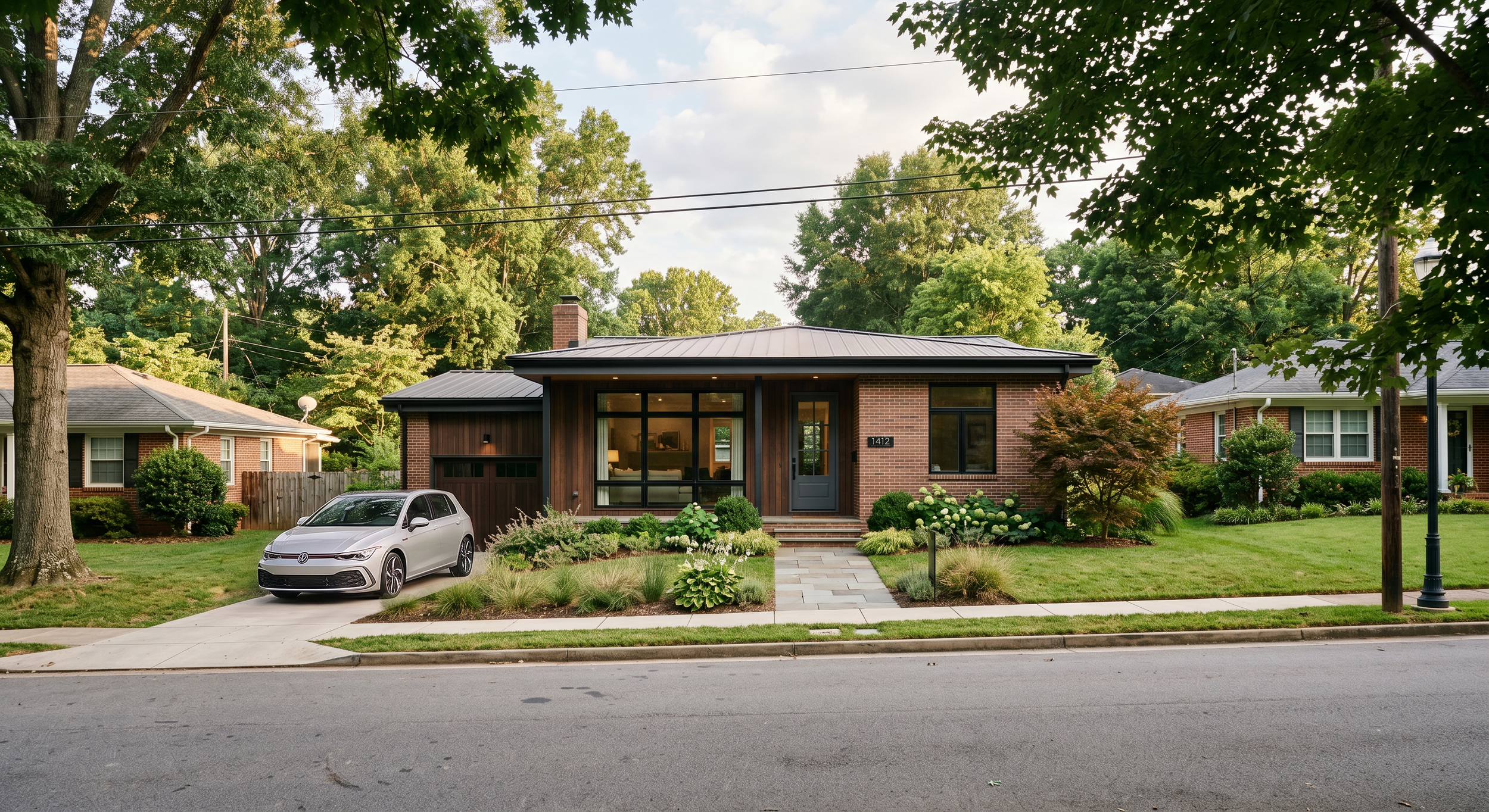Rendering of a front porch and garage addition in Winston Salem, NC. Ardmore neighborhood remodel.