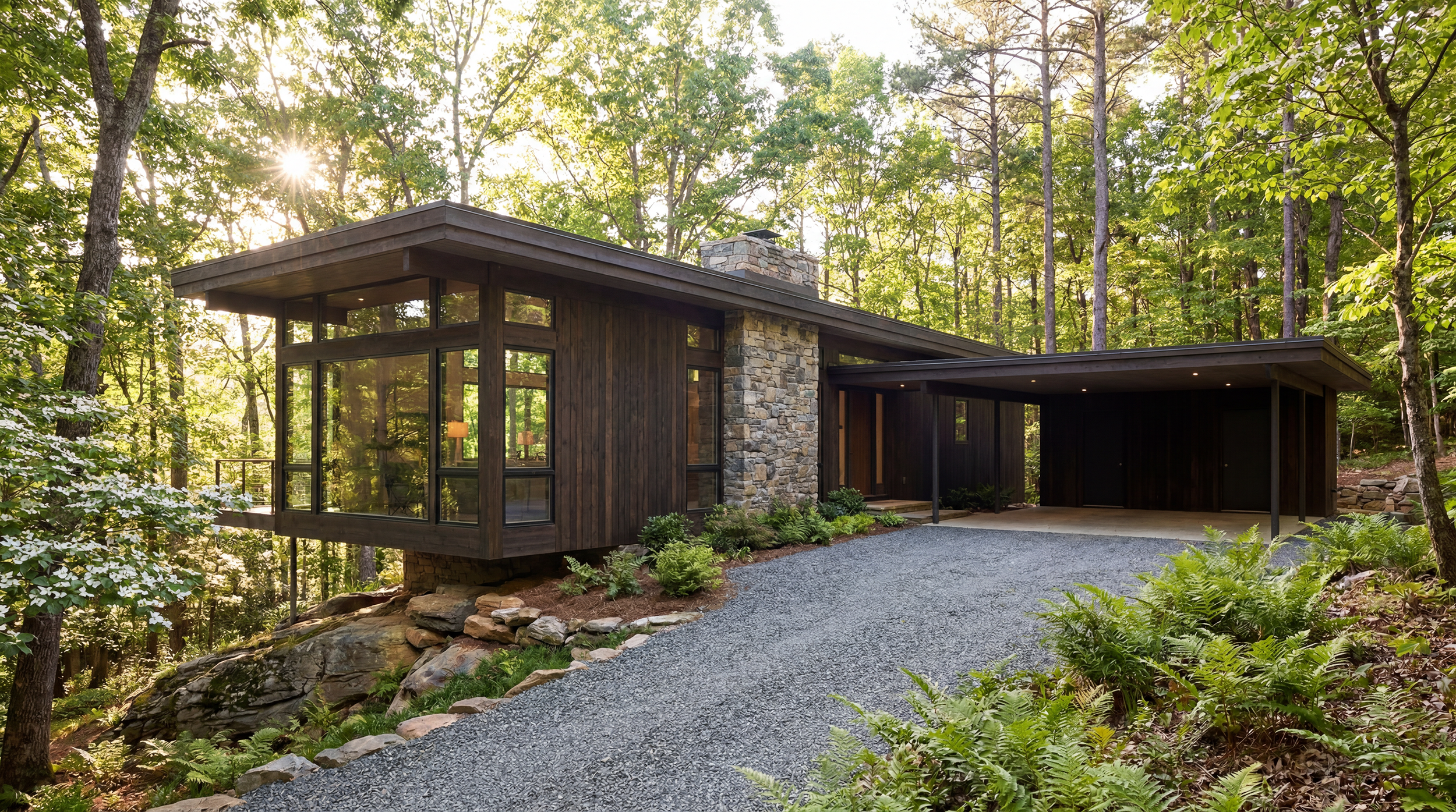 Rendering of a small scale home and cabin set in the foothills and piedmont triad area of North Carolina