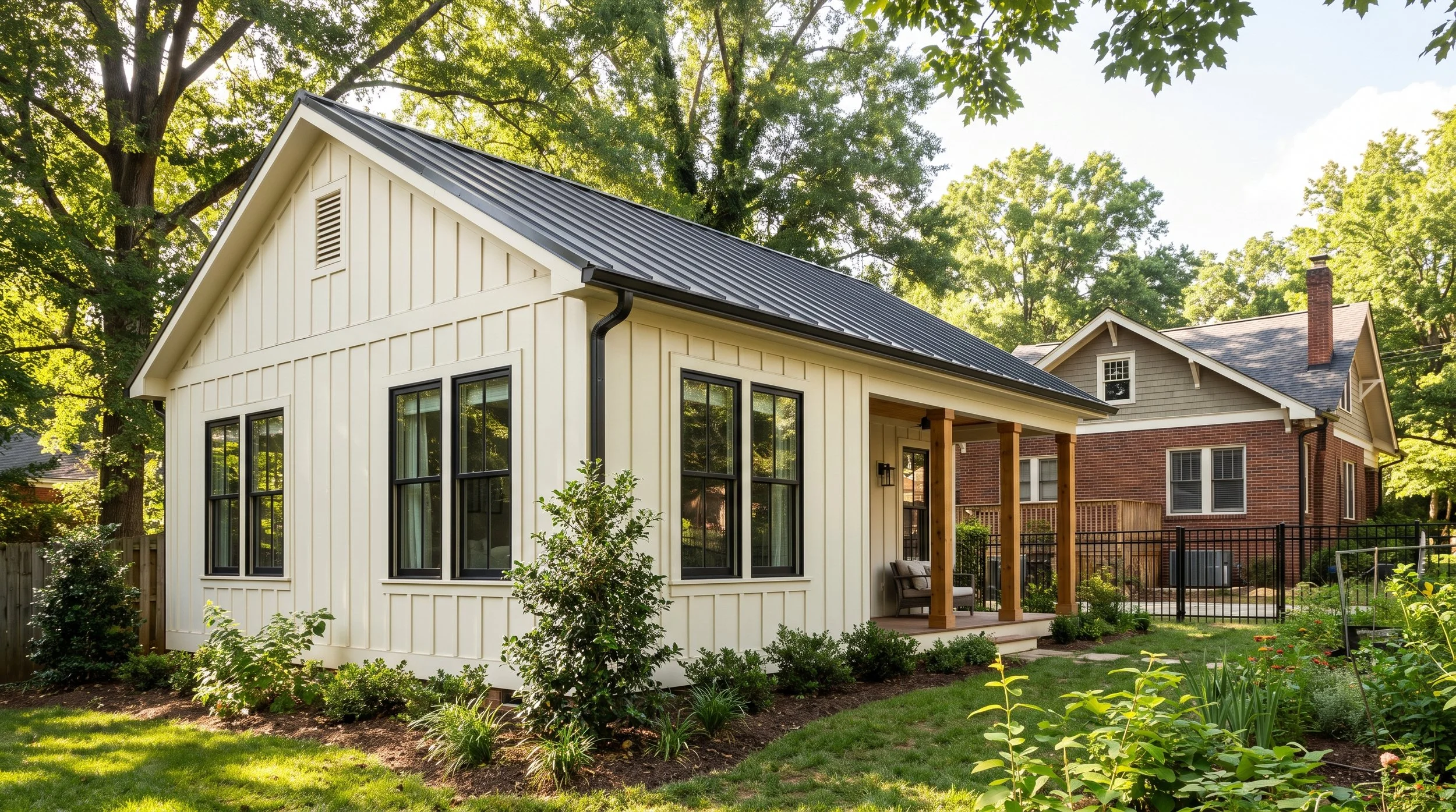 Rendering of an ADU in a backyard in Winston-Salem, North Carolina.