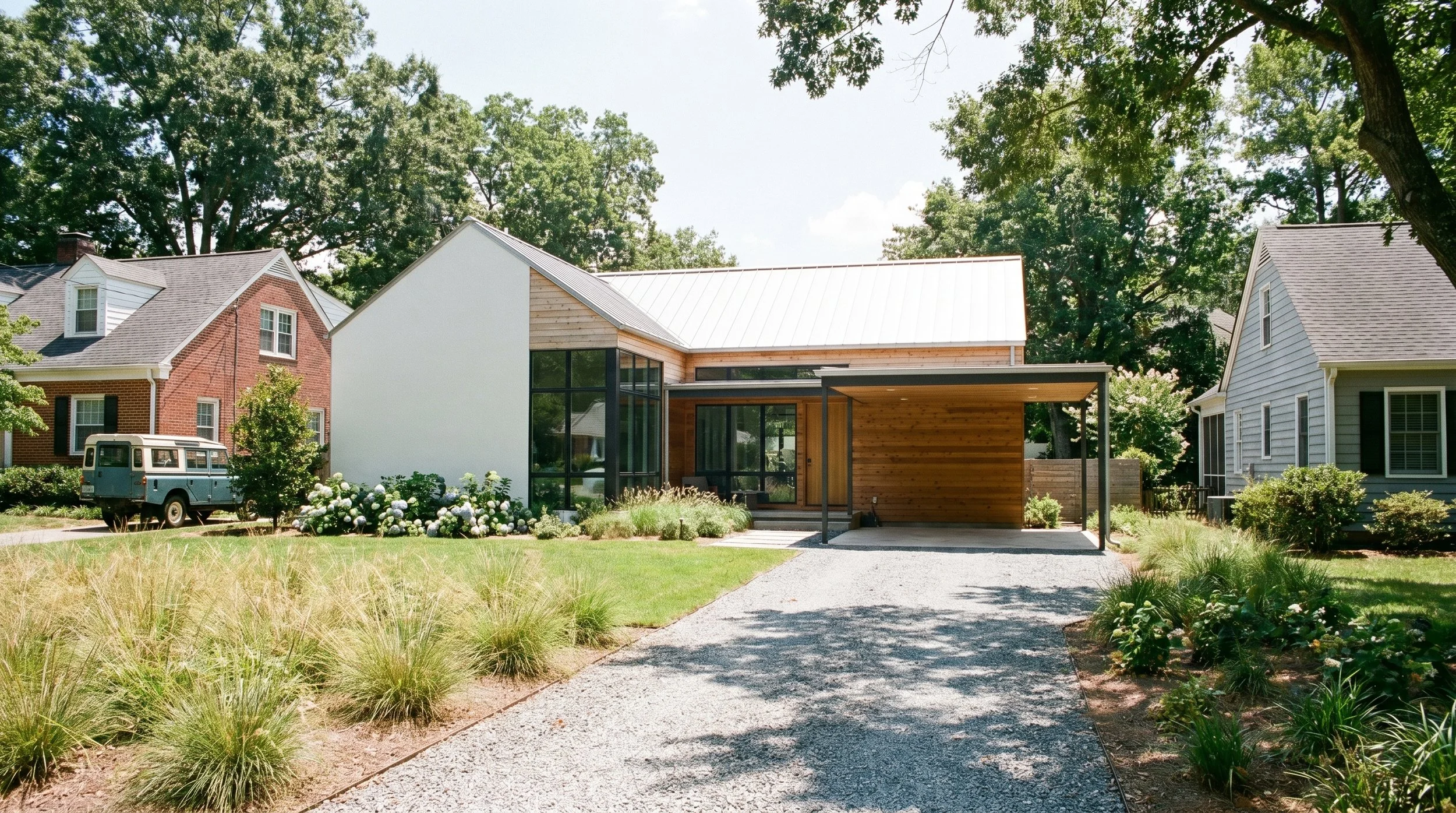 Rendering of a small modern home infill in Winston-Salem, North Carolina.