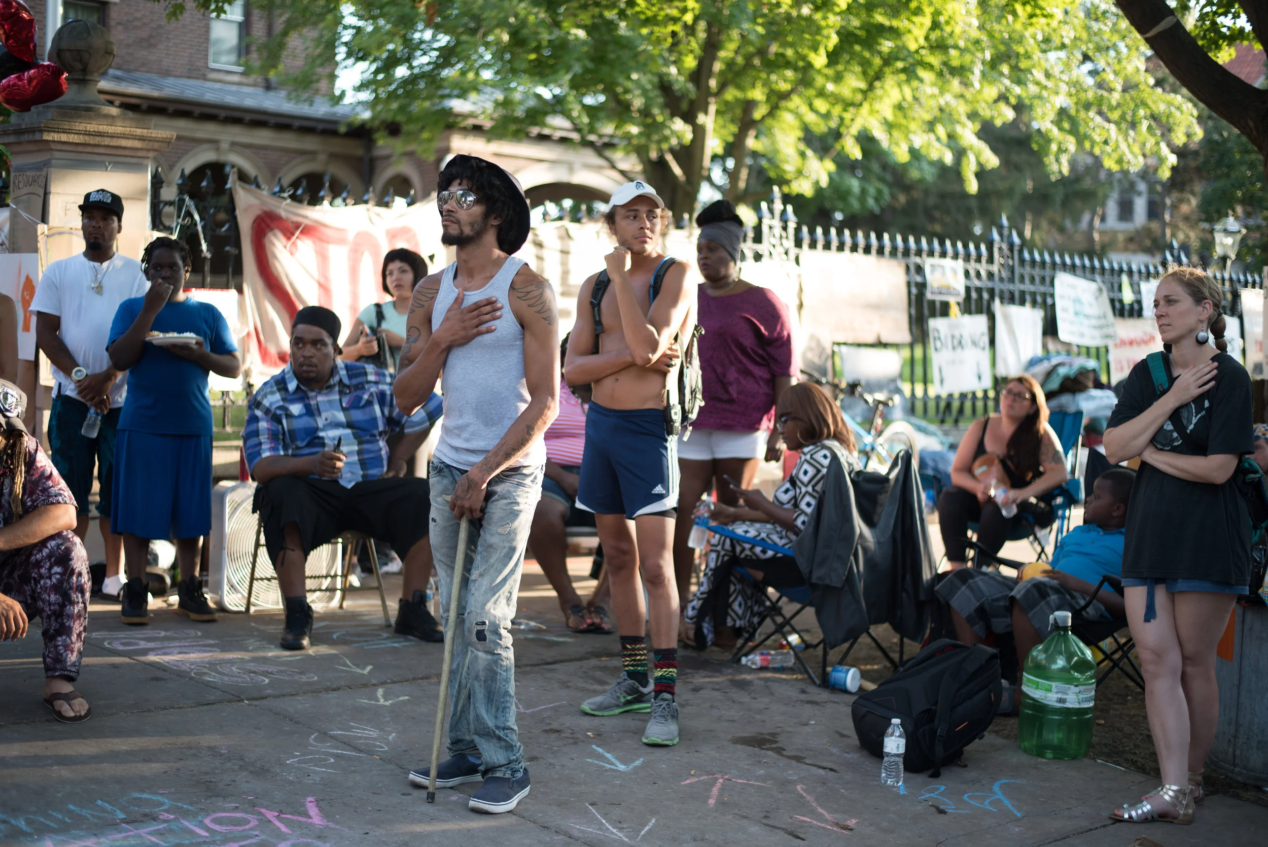 Jacob Ladda, of Justice for Philando, at the Minnesota Governor's mansion protest encampment. July, 2016.
