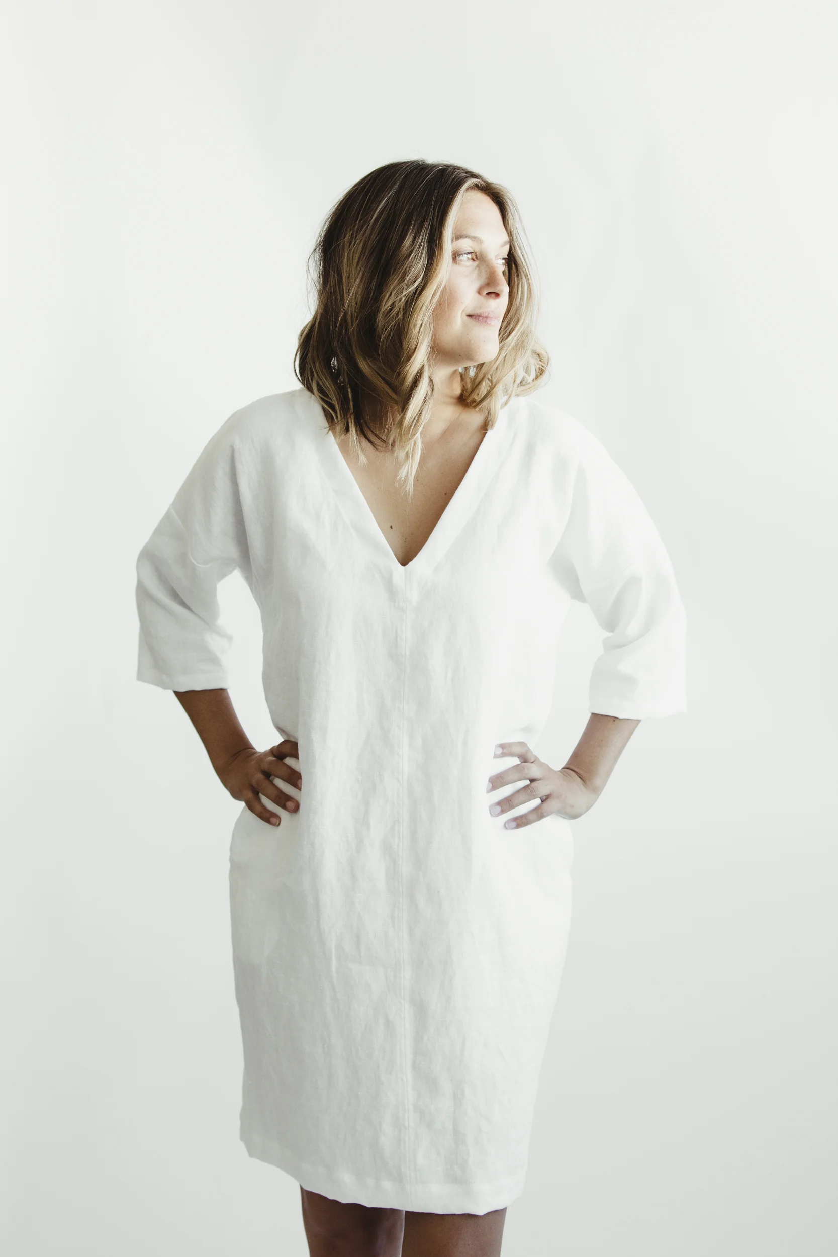 white linen v neck dress || korinne vader
