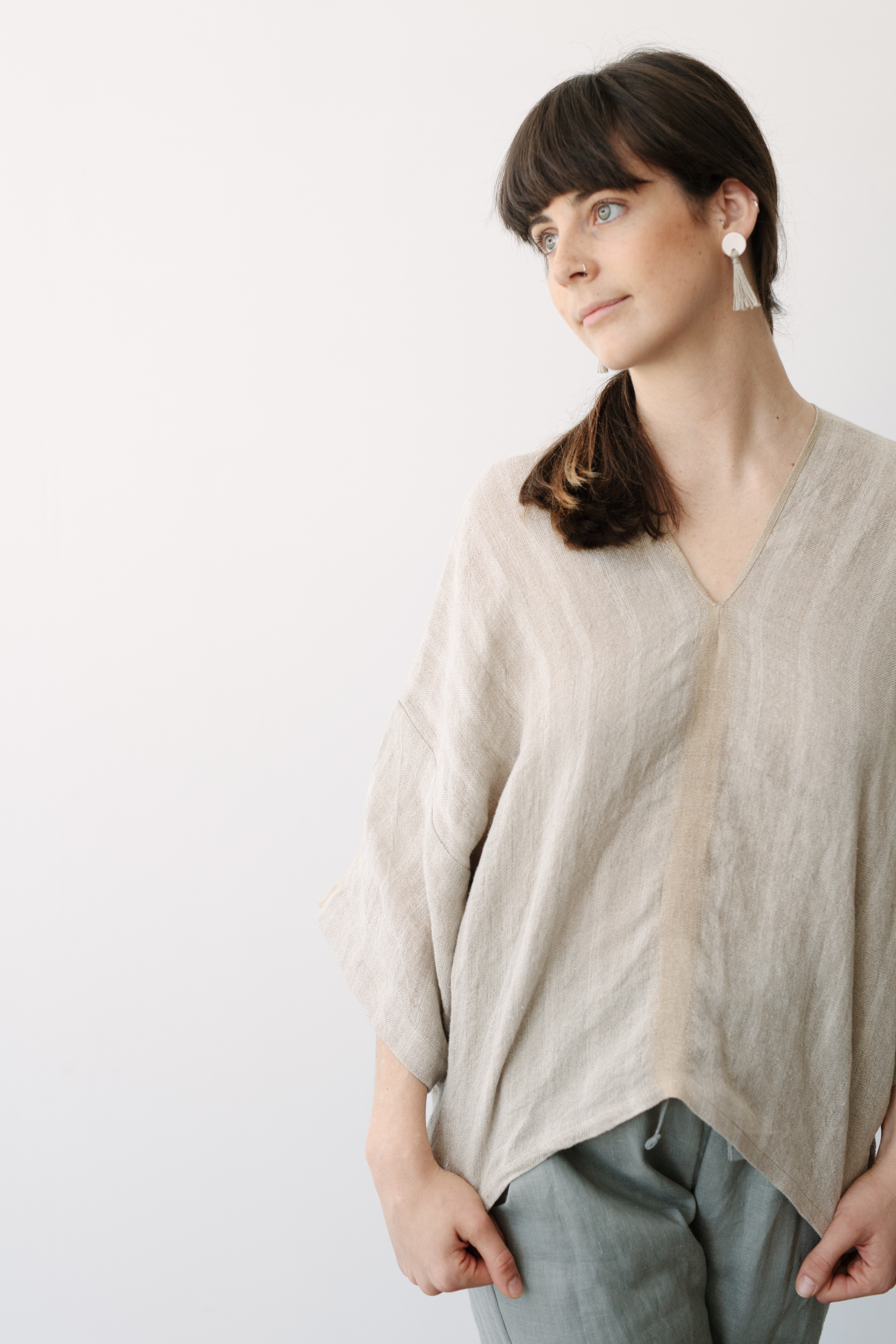 white ceramic linen tassel earrings || korinne vader
