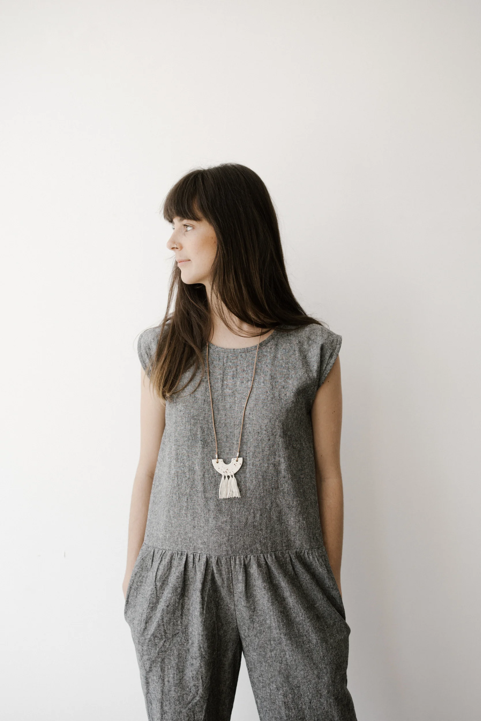 speckled halfmoon ceramic tassel necklace || korinne vader