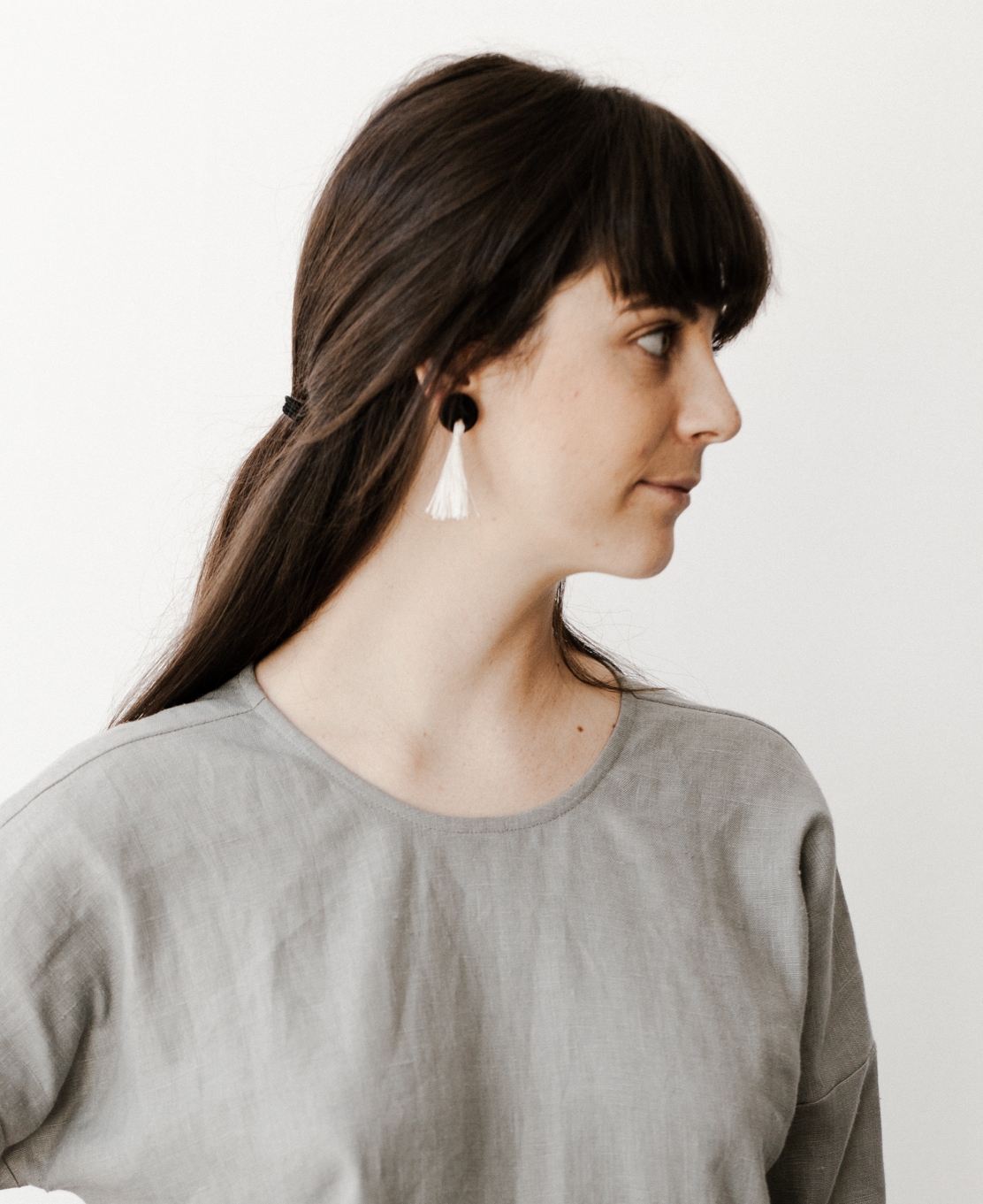 black ceramic linen tassel earrings || korinne vader