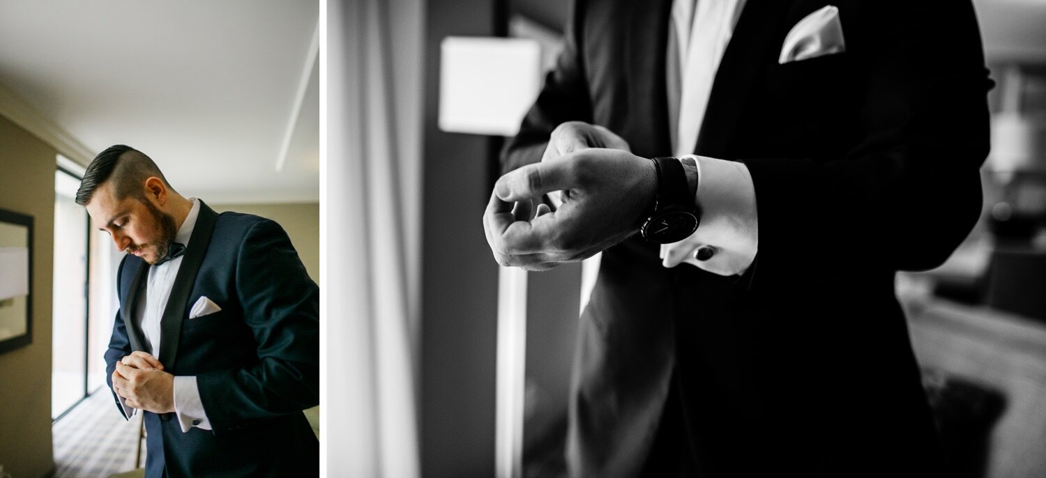 12_Groom getting ready at Whitby Castle wedding in Rye NY.jpg