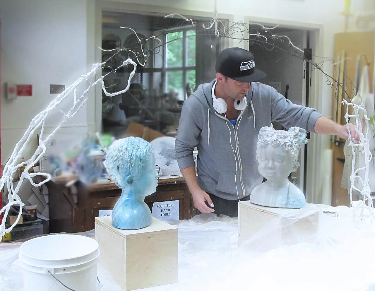 Jacob Foran studio view while creating table centerpiece for SAM's Party in the Park 2016