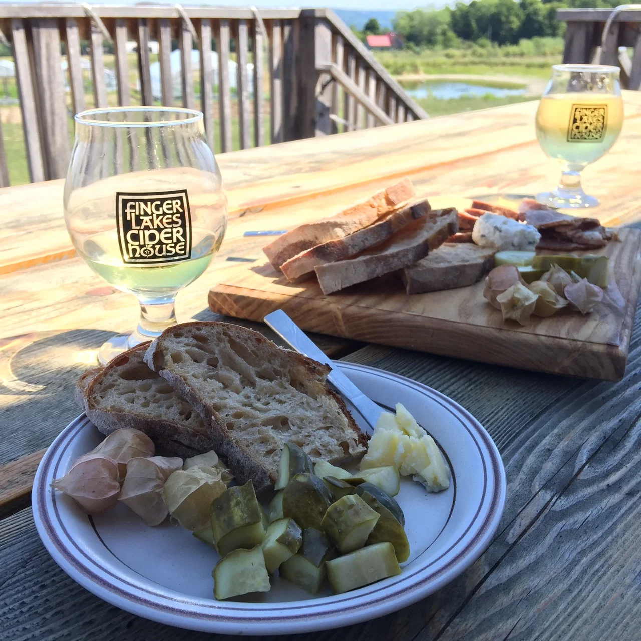 FLX Cider House cheese and charcuterie board. Complete with ground cherries!