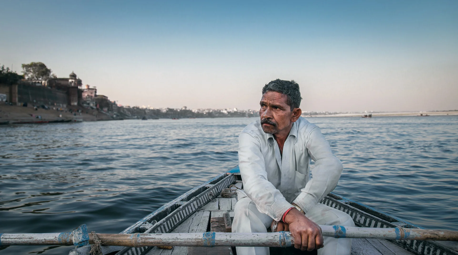  Boatman on the Ganges River in Varanasi, India.&nbsp; 
