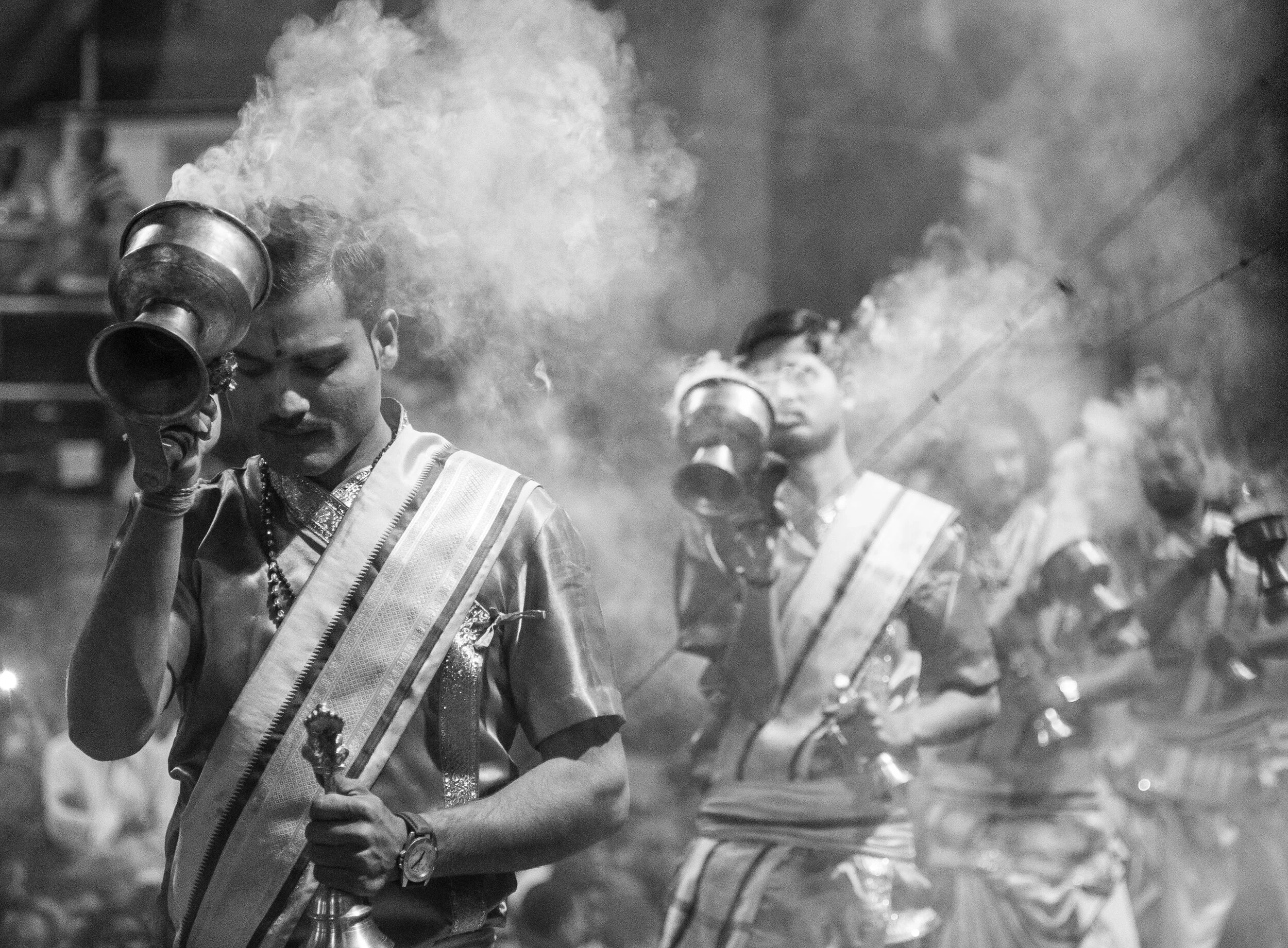  Sunset rituals in Varanasi, India.  