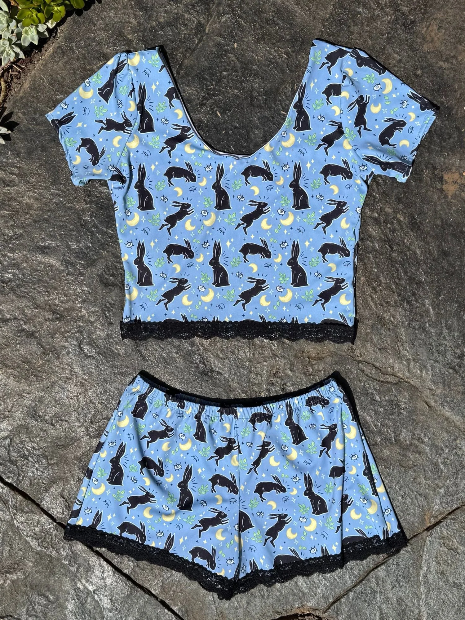 Bunny Print Crop Top with Black Lace.jpg