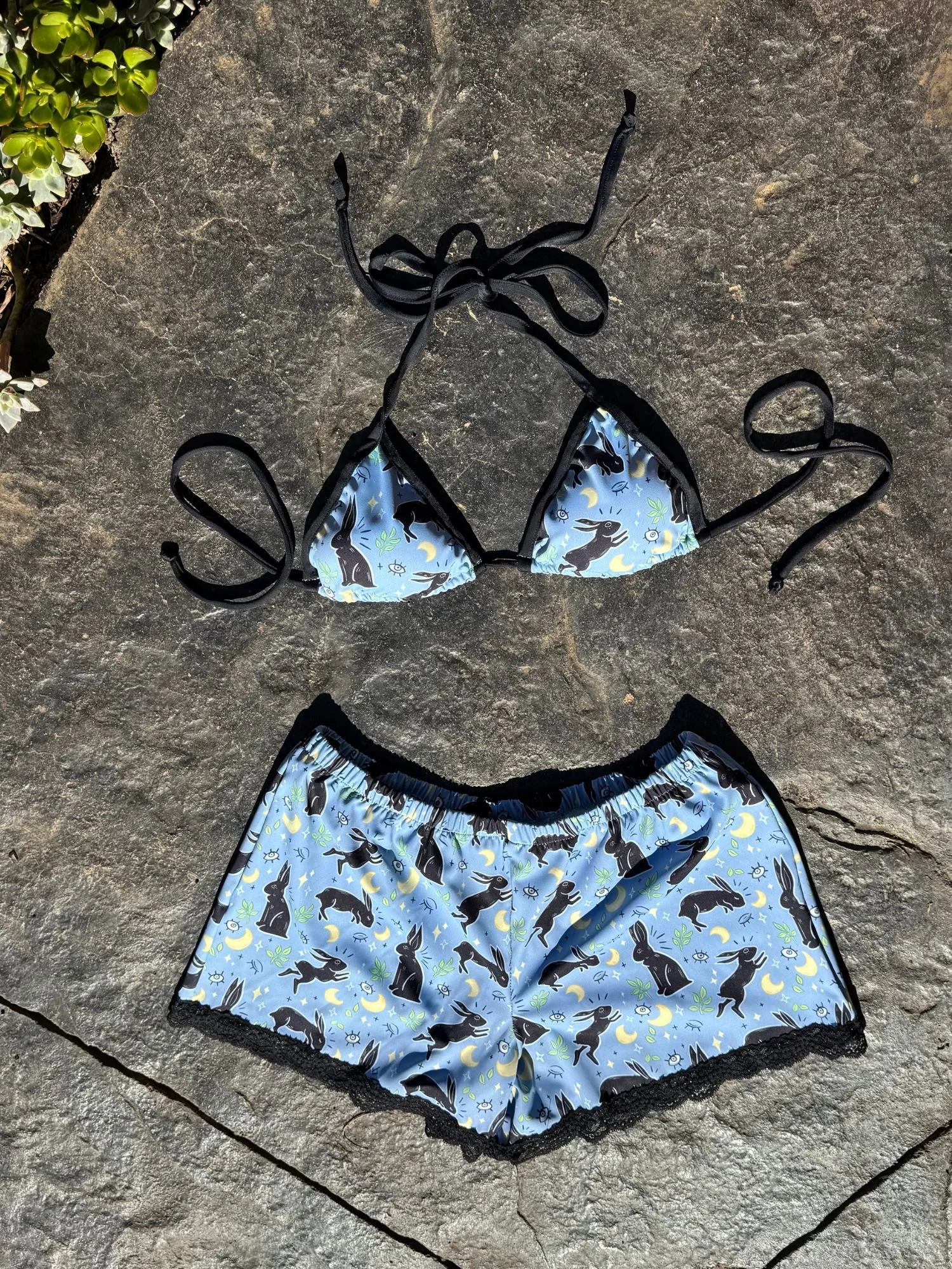 Bunny Print String Top with Black Trim.jpg