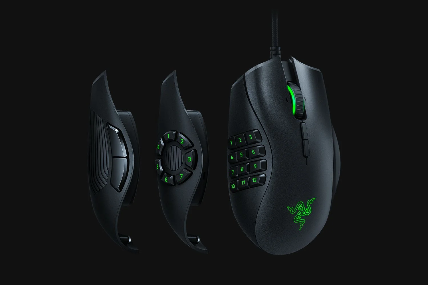 The 3 side panels of the Naga Trinity / Source: Razer