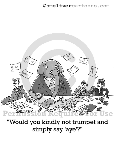 Elephant in Business Meeting Cartoon - Elephant in Business Meeting Cartoon -
