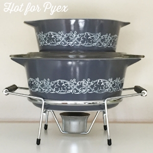 1964 JAJ Classics Hostess Casserole & Half of the Homemaker Set - The Homemaker set consisted of two small casseroles (top) with a silver stand.