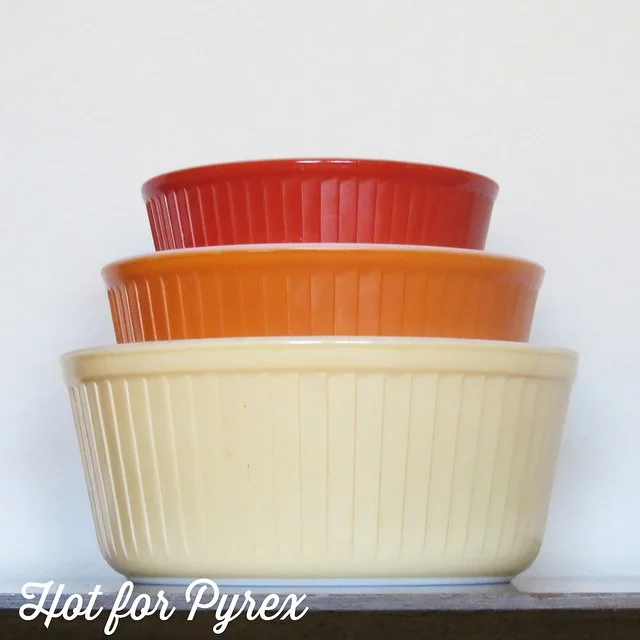 Day 15 of 100 - soufflé part deux.  These are the more muted autumnal colored bowls.  The colors remind me of the leaves in the fall. #100hfp #htfpyrex #cmog #hotforpyrex #love #rarepyrex #pyrexaddict #vintagepyrex