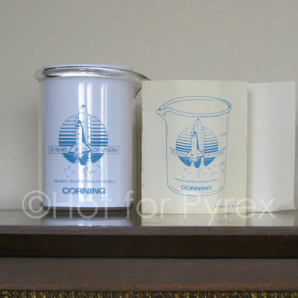 Pyrex Commemorative Beaker - 70 Years of Vision. I don’t know much about this piece except for what is in the paper insert: “Use - Pyrex Commemorative Beakers are Corning catalog no. 1003-400 heavy duty Griffin beakers and are safe for normal laboratory usage.” If anyone has any additional info on this, I would love to learn more about it. Drop me a line at hotforpyrex@gmail.com.