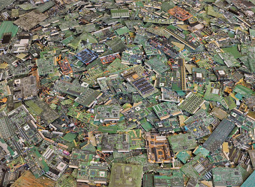 Piles of circuit boards removed from electronics